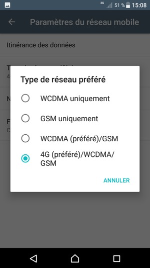 Sélectionnez GSM uniquement pour activer la 2G