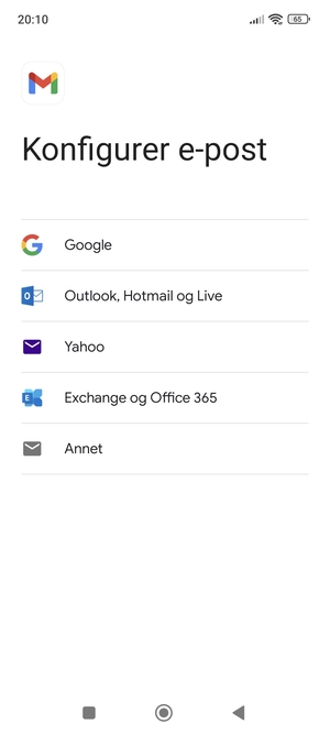 Velg Exchange og Office 365