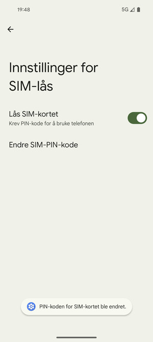 Din PIN-kode for SIM-kort er endret