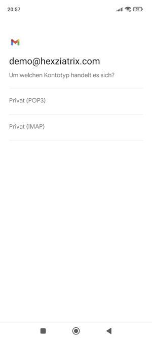 Wählen Sie Privat (POP3) oder Privat (IMAP)