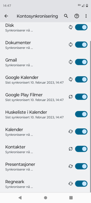 Dine kontakter fra Google vil synkroniseres til telefonen din