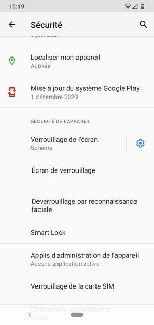 Sélectionnez Verrouillage de la carte SIM