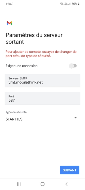Sélectionnez Type de sécurité