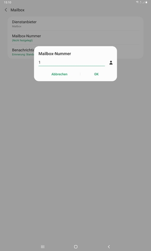 Geben Sie die Mailboxnummer ein und wählen Sie OK