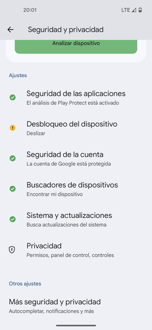 Desplácese y seleccione Más seguridad y privacidad