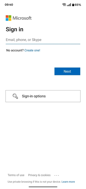 Enter your Email address and select Next