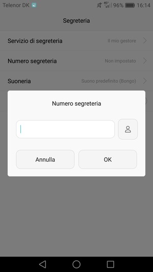 Inserisci Numero segreteria e seleziona OK