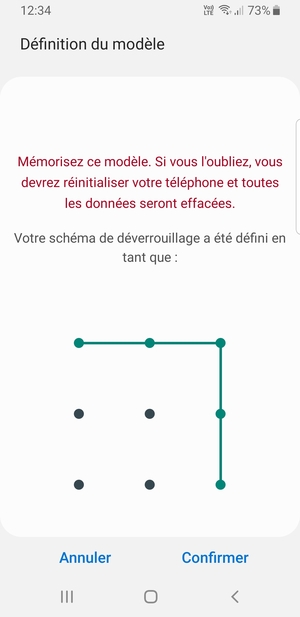 Dessinez de nouveau le schéma de déverrouillage et sélectionnez Confirmer