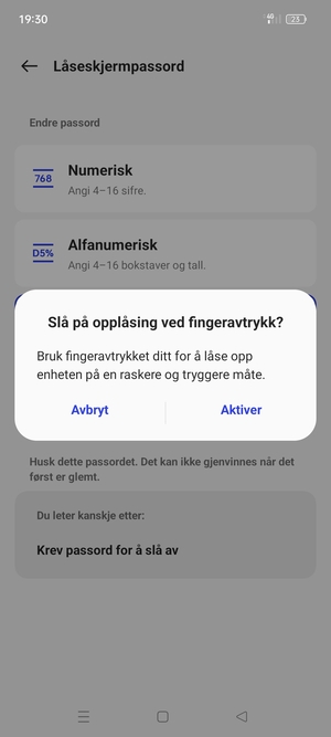 Velg ønsket alternativ