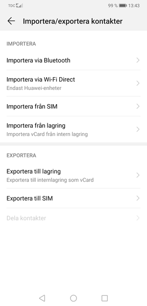 Välj Importera från SIM