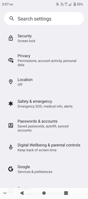 Scroll to and select Security