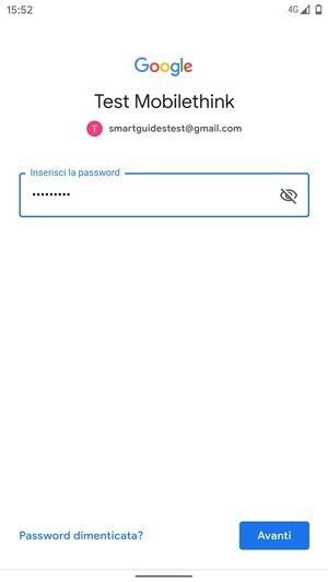 Inserisci la tua password e seleziona Avanti