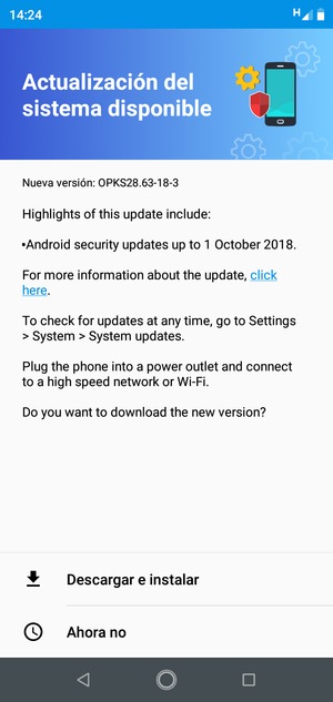 Si su teléfono no está actualizado, seleccione Descargar e instalar