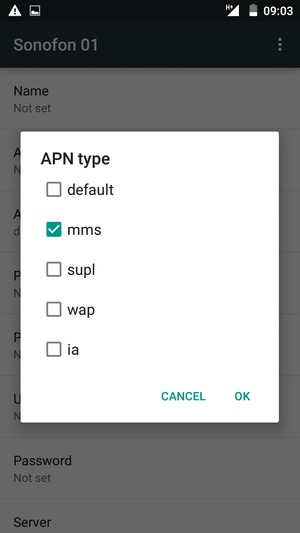 Check the mms checkbox and select OK