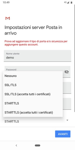 Seleziona Nessuno e AVANTI