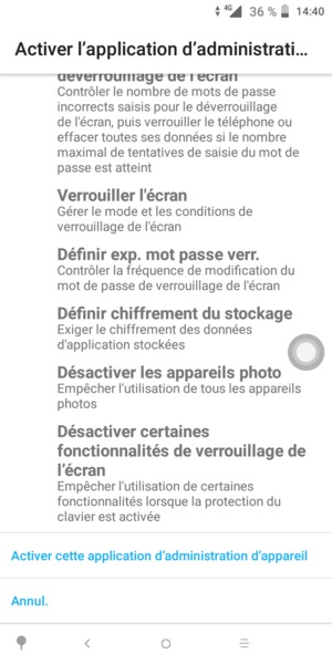 Faites défiler et sélectionnez Activar cette application d'administration d'appareil