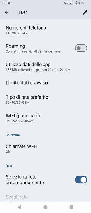 Scorri e seleziona Tipo di rete preferito