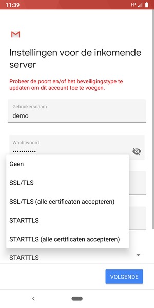 Selecteer Geen en VOLGENDE