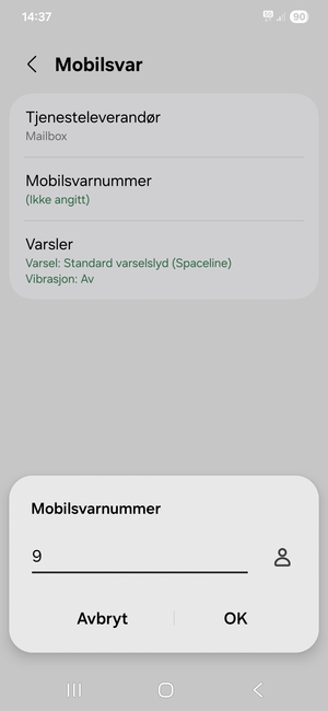 Skriv inn Mobilsvarnummer og velg OK