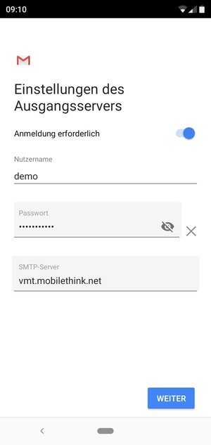Geben Sie die Server-Adresse für ausgehende Post ein