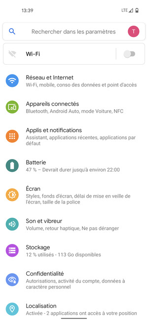 Sélectionnez Réseau et Internet