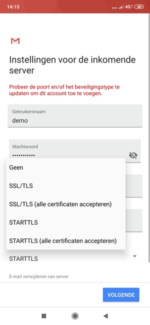 Selecteer Geen en selecteer vervolgens VOLGENDE