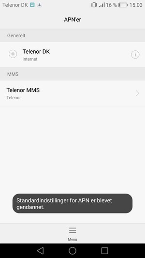 Din telefon vil nulstille til standard internet- og MMS-indstillinger