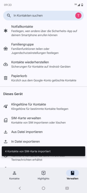 Ihre Kontakte werden in Ihrem Google Konto gespeichert und auf Ihrem Handy gespeichert, wenn Google das nächste Mal synchronisiert wird.
