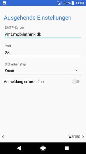 Schalten Sie Anmeldung erforderlich aus und wählen Sie WEITER