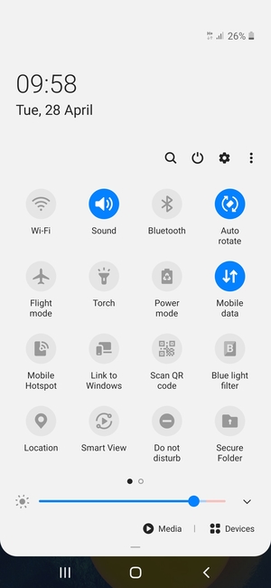 Select the v button