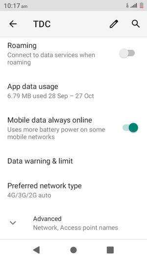 Scroll to and select Preferred network type