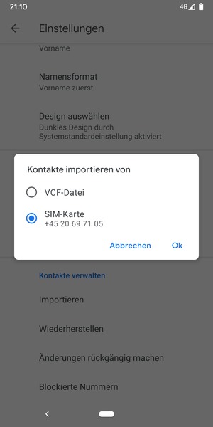 Wählen Sie SIM-Karte und Ok