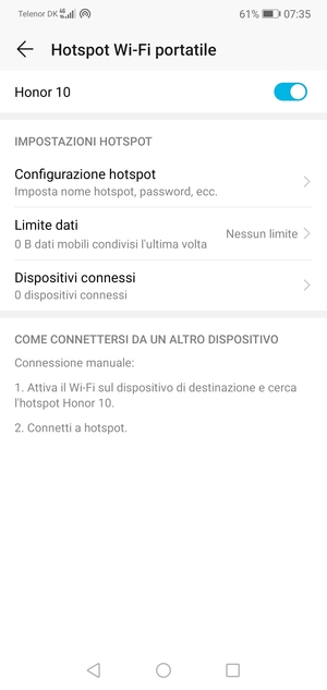 Il telefono è ora pronto per essere usato come modem