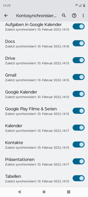 Stellen Sie sicher, dass Kontakte ausgewählt ist