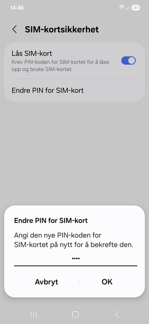 Bekreft din nye PIN-kode for SIM-kort og velg OK