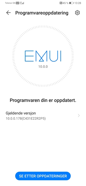 Hvis telefonen din er oppdatert, vil du se følgende skjermbilde