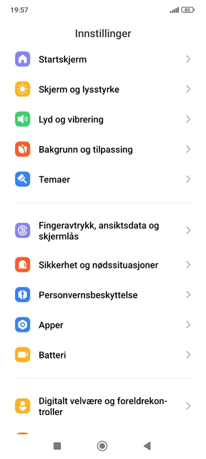 Bla til og velg Fingeravtrykk, ansiksdata og skjermlås