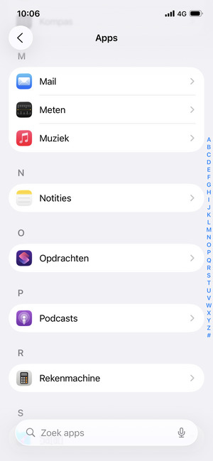 Scroll naar en selecteer Mail