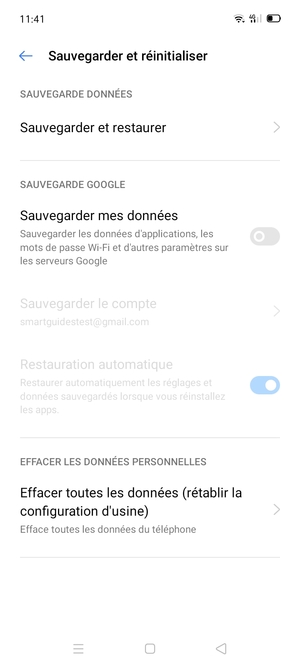 Activer le Sauvegarder mes données