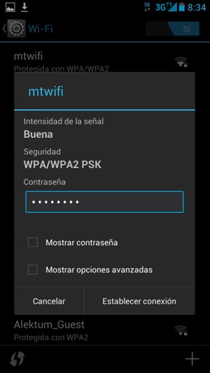 Introduzca la contraseña de Wi-Fi y seleccione Establecer conexión