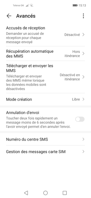 Sélectionnez Numéro du centre SMS