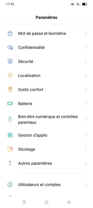 Pour activer votre écran de verrouillage, allez dans le menu Paramètres et sélectionnez Mot de passe et biométrie