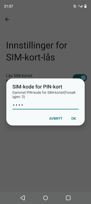Skriv inn Gjeldende PIN-kode for SIM-kort og velg OK