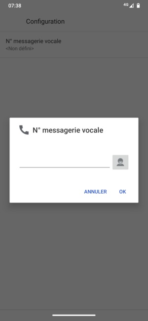 Saisissez le N° messagerie vocale et sélectionnez OK