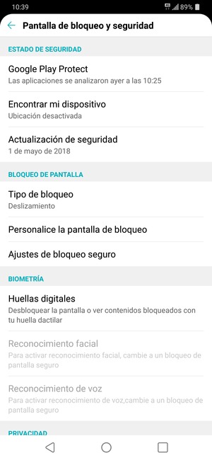Seleccione Tipo de bloqueo