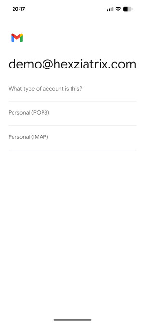 Select Personal (POP3) or Personal (IMAP)