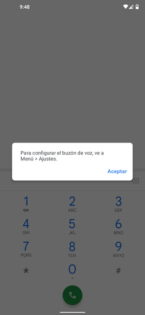 Si el correo de voz no está configurado, seleccione Aceptar