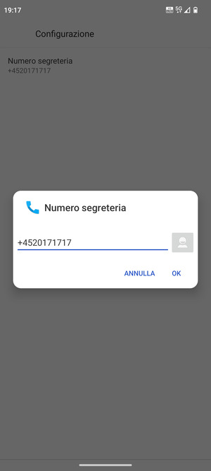 Inserisci Numero segreteria e seleziona OK