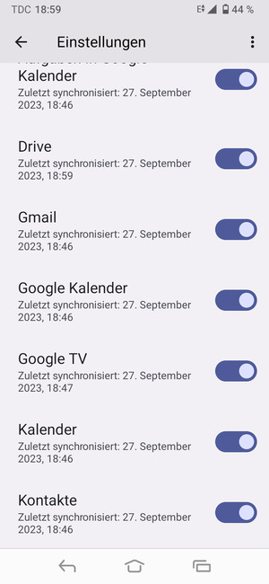 Stellen Sie sicher, dass Kontakte ausgewählt ist