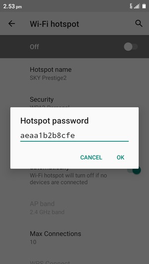 Enter a Wi-Fi hotspot password of at least 8 characters and select OK